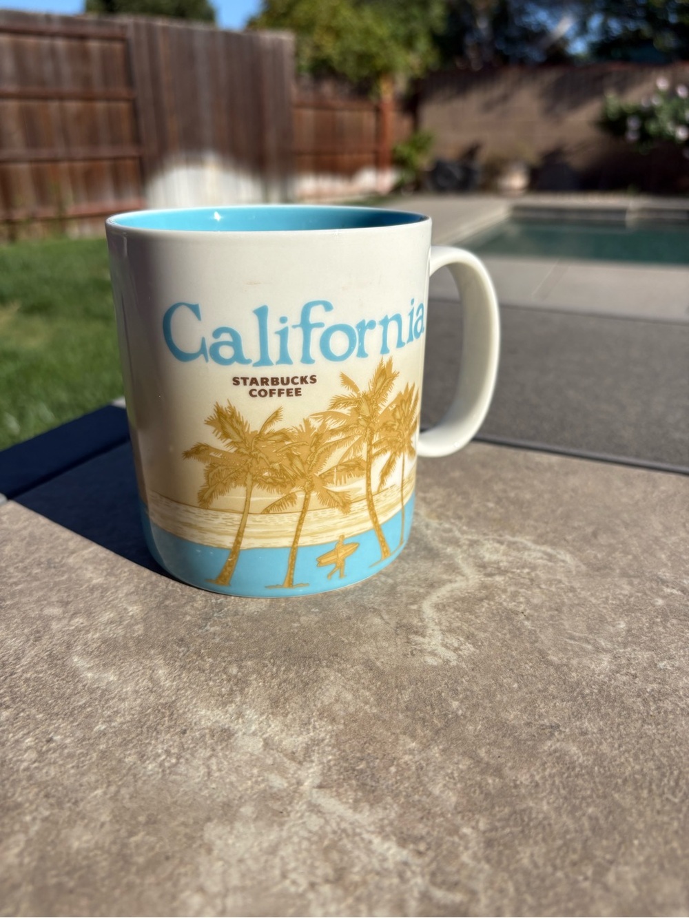 Starbucks California Blue, White & Gold Palm Tree Mug